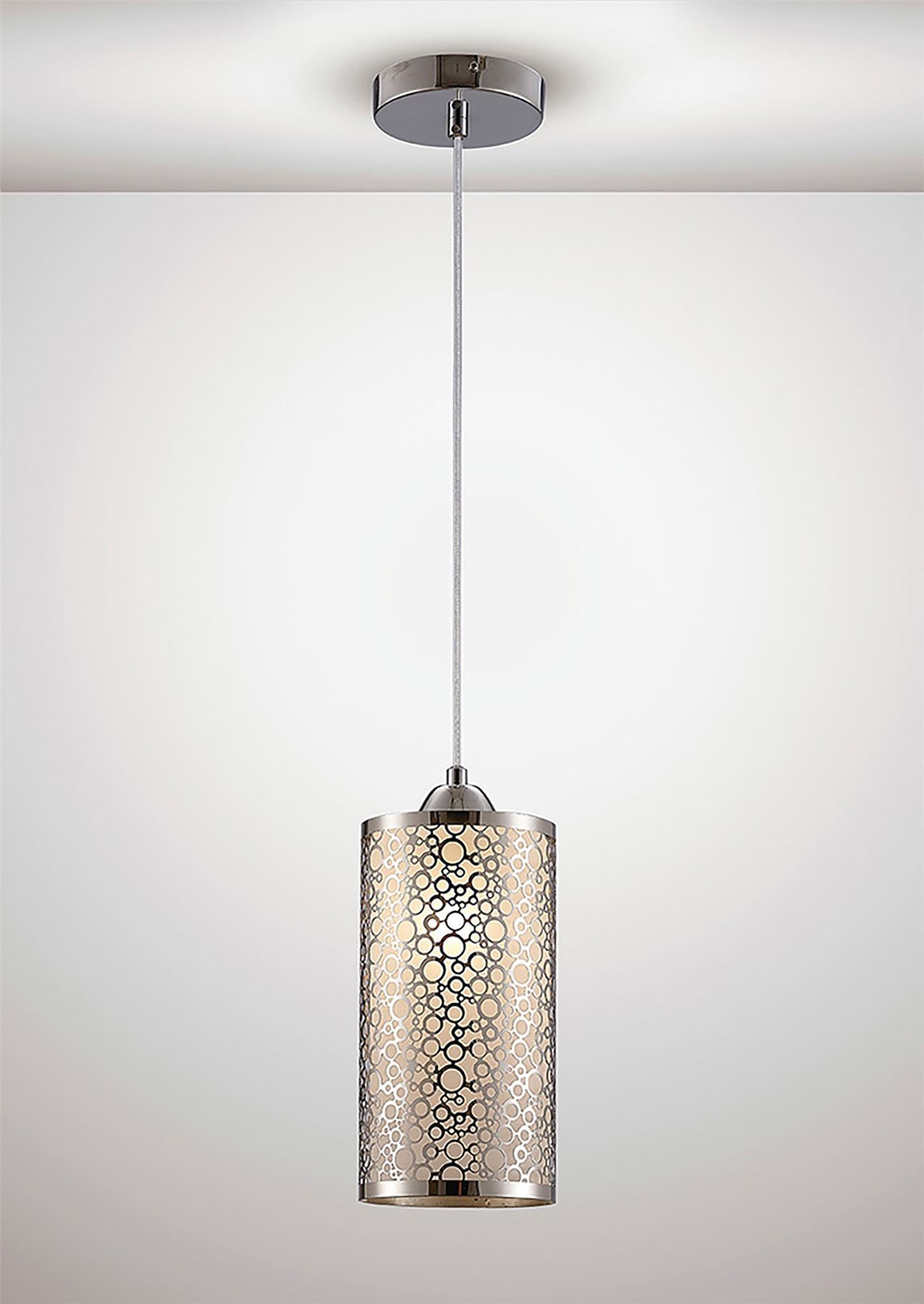 Deco Charon Single Circle Pattern Pendant 1 Light E27 Polished Chrome