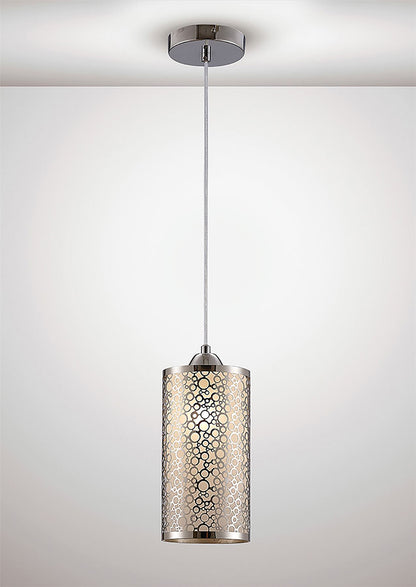 Deco Charon Single Circle Pattern Pendant 1 Light E27 Polished Chrome
