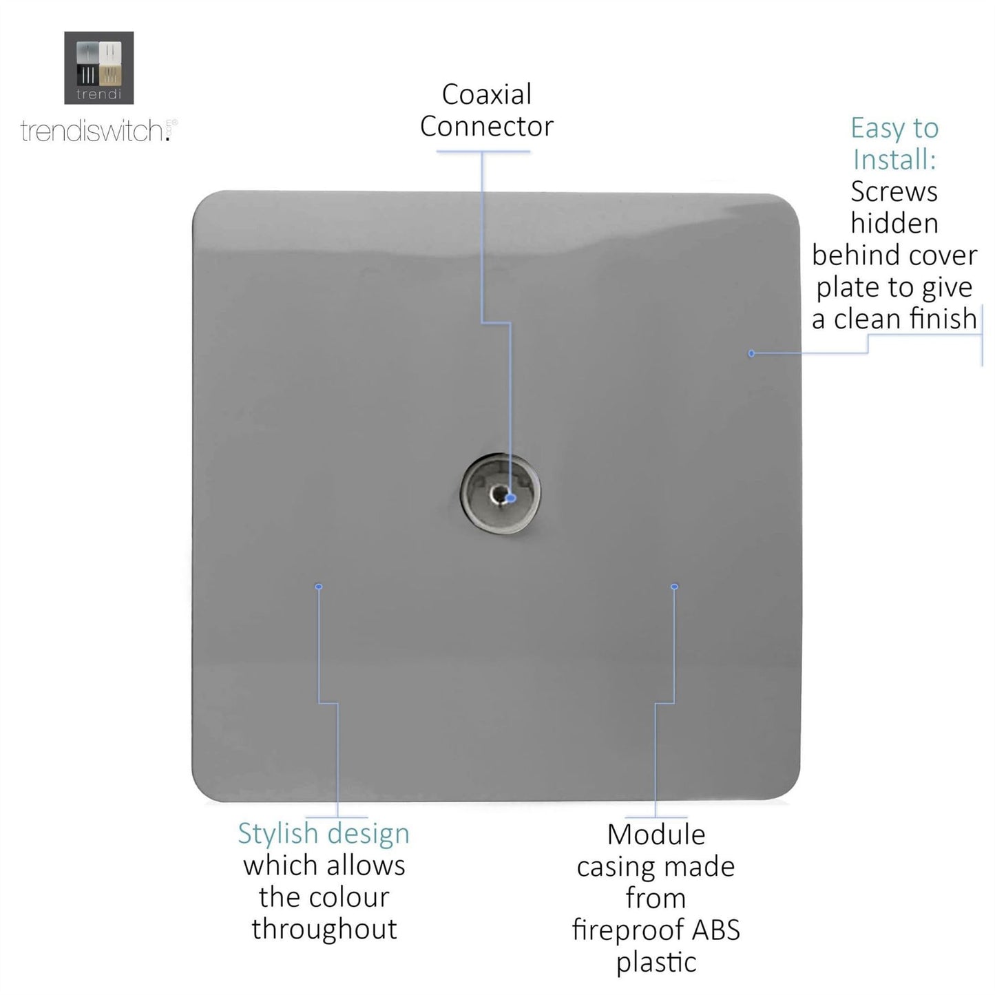 Trendi Artistic Modern Glossy Tactile TV Socket Light Grey