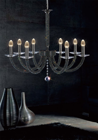 Diyas Elena 70cm  8 Light E14 Black Chrome/Crystal Ceiling Pendant Light Fitting