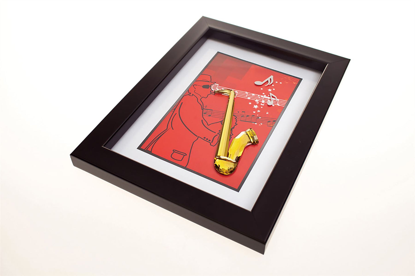 Diyas Home Crystal Wall Art (DH) Melody Saxophone, Black Frame, Amber Crystal Framed