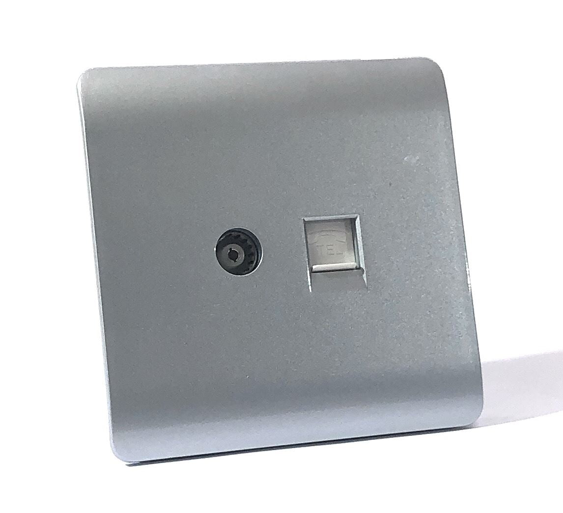 Trendi Modern TV Co-axial Socket + Telephone Socket Silver ART-TLP+TVSI