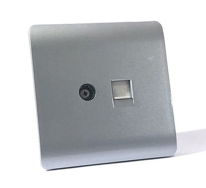 Trendi Modern TV Co-axial Socket + Telephone Socket Silver ART-TLP+TVSI