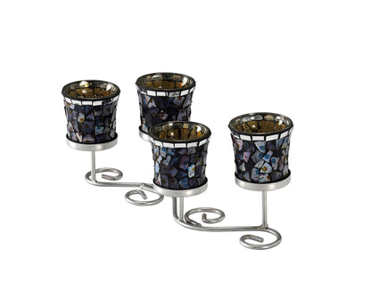 Diyas Home (DH) Myra Mosaic Candle Holder Blue/Silver Mosaic