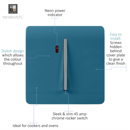 Trendi Artistic Modern Glossy 45 A Tactile Light Switch & Neon Insert Ocean Blue