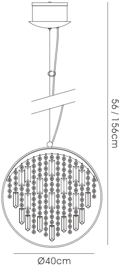 Diyas Geo  with Black Shade 9 Light G4 Polished Chrome/Crystal, NOT LED/CFL Compatible Ceiling Pendant Light Fitting