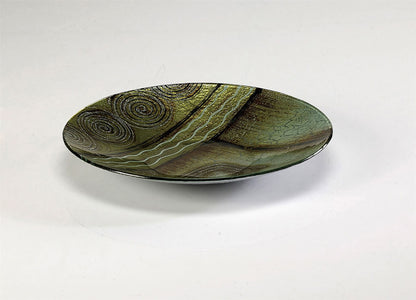 Diyas Home (DH) Carina Glass Art Platter Round Green/Brown Glitter