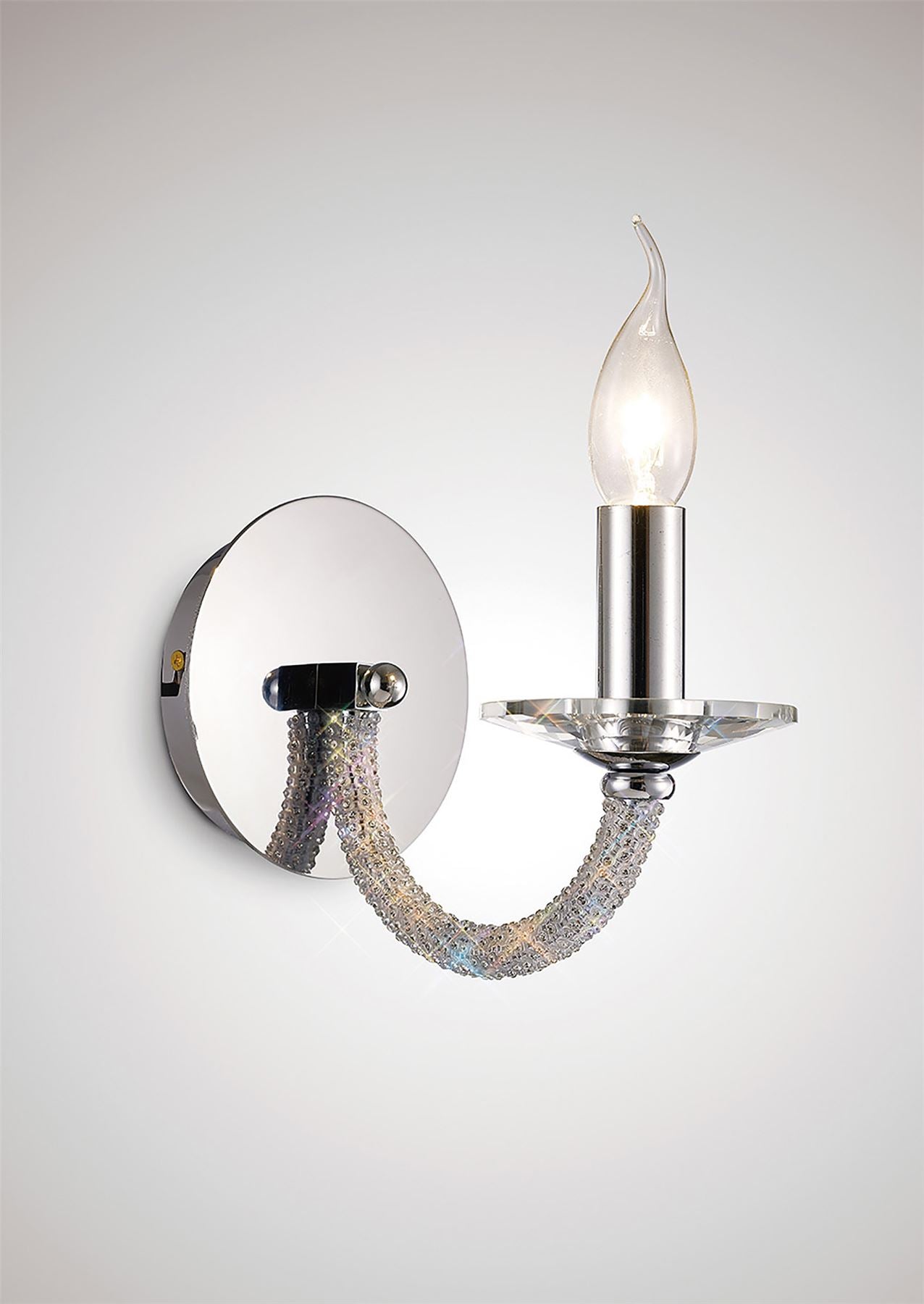 Diyas Elena Wall Light Switched 1 Light E14 Polished Chrome/Crystal