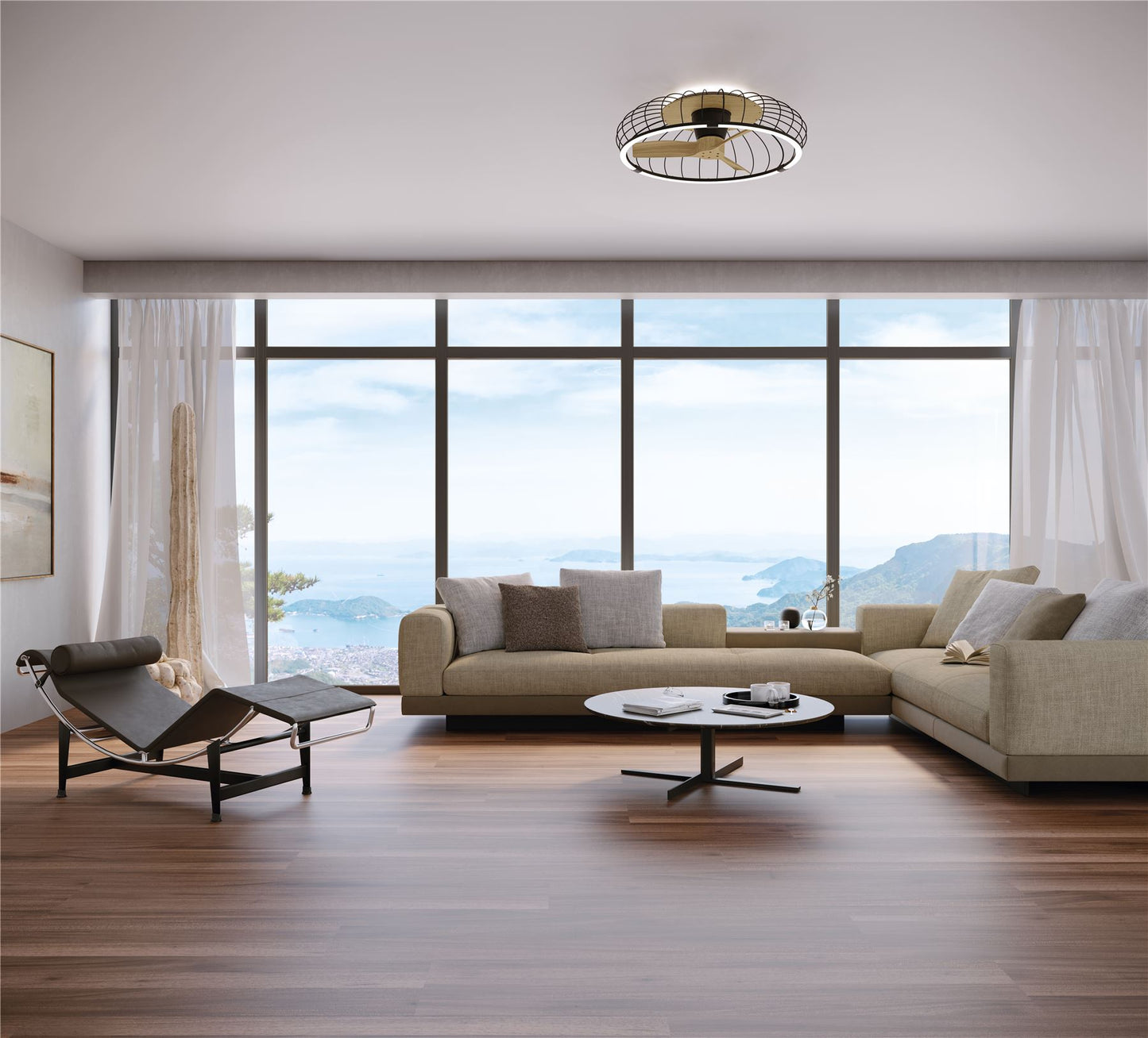 Nature 79cm 75W LED Dimmable Ceiling Light With Built-In 30W DC Reversible Fan, Black/Wood Finish c/w Remote & APP Control, 5000lm