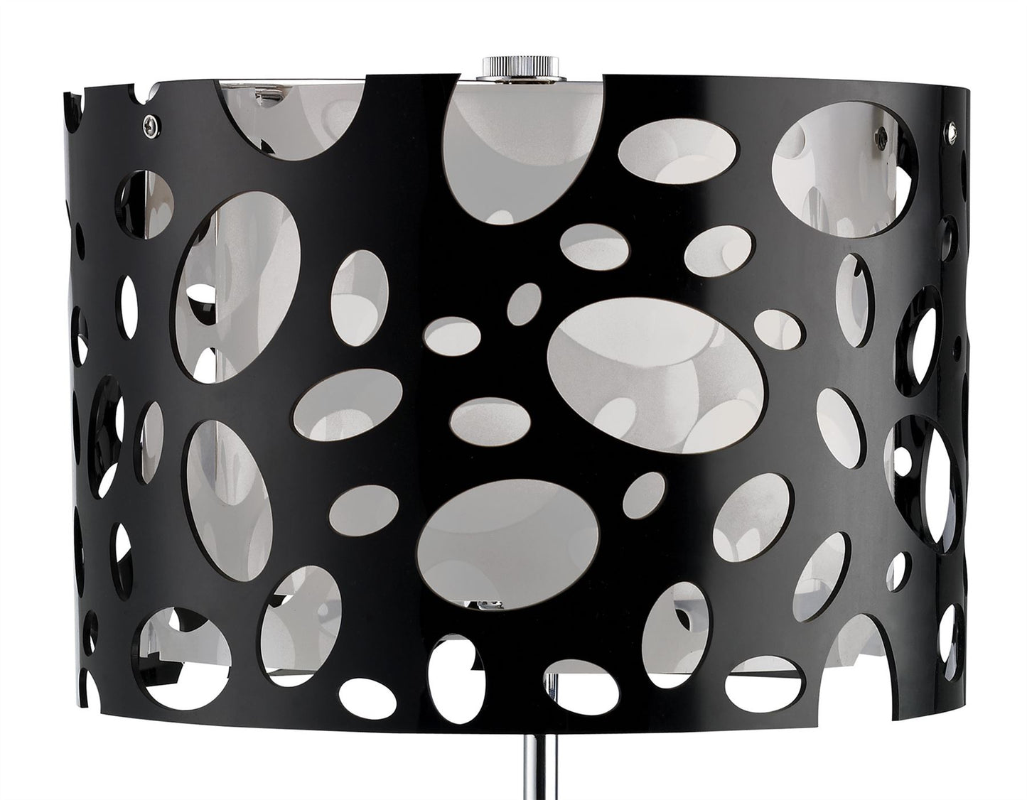 Mantra Lupin Table Lamp 1 Light E27, Gloss Black/White Acrylic/Polished Chrome, CFL Lamps INCLUDED