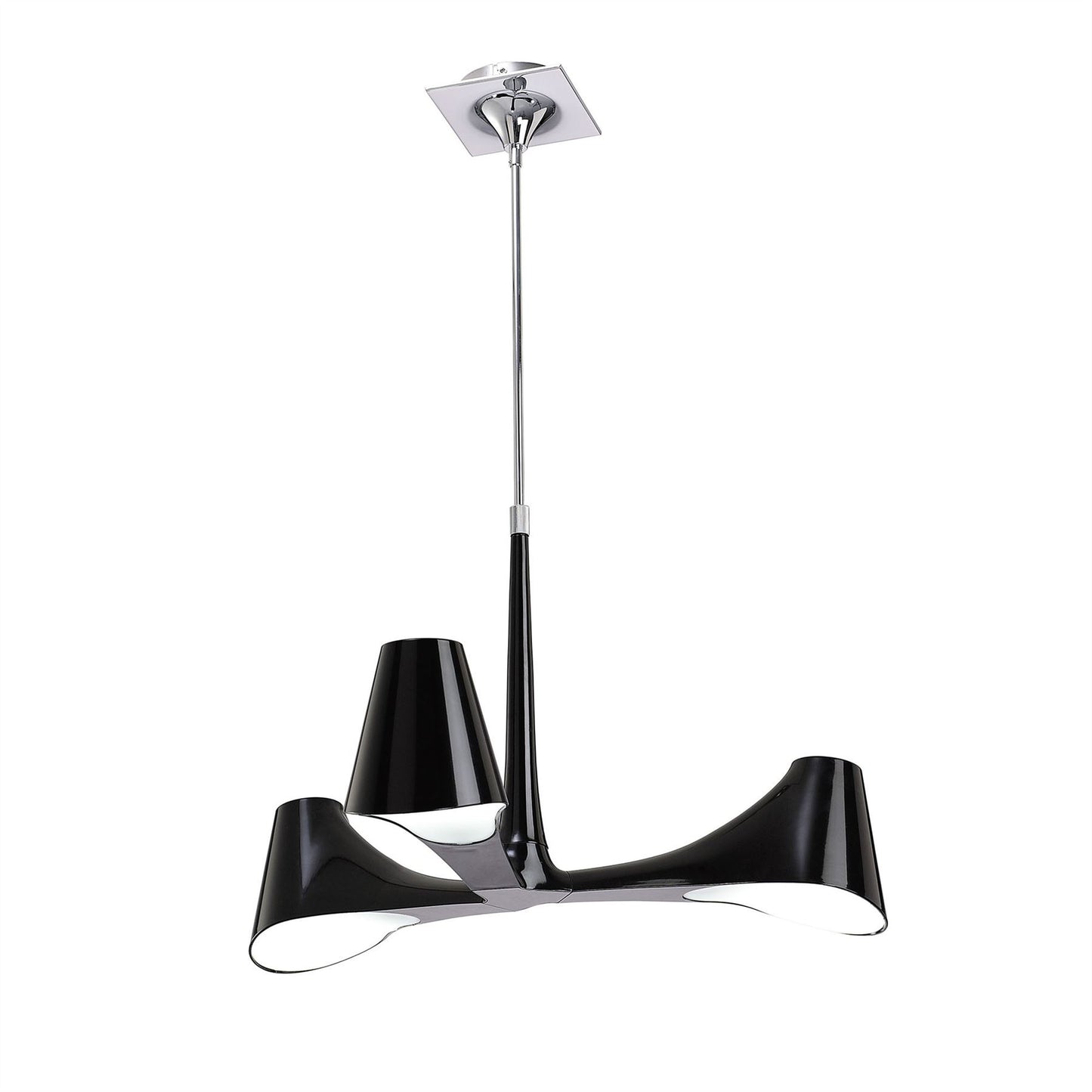 Mantra Ora 70cm Telescopic Convertible To Semi Flush 3 Light E27, Gloss Black/White Acrylic/Polished Chrome, CFL Lamps INCLUDED