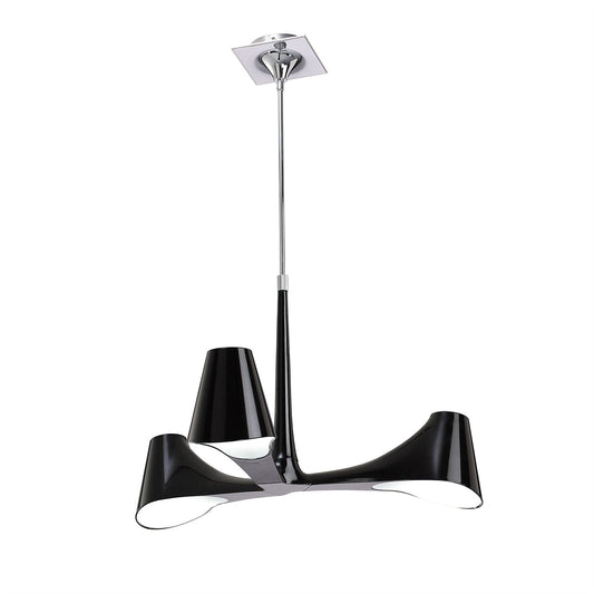 Mantra Ora 70cm Telescopic Convertible To Semi Flush 3 Light E27, Gloss Black/White Acrylic/Polished Chrome, CFL Lamps INCLUDED