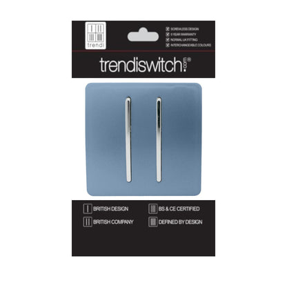 Trendi 2 Gang 2 Way 240V Screwless Artistic Modern Glossy 10 Amp Chrome Rocker Electrical Wall Light Switch in Sky Blue (2 pack)