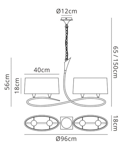 Mantra M3680 Lua Linear Pendant 2 Arm 4 Light E27, Ash Grey with Ash Grey Shades