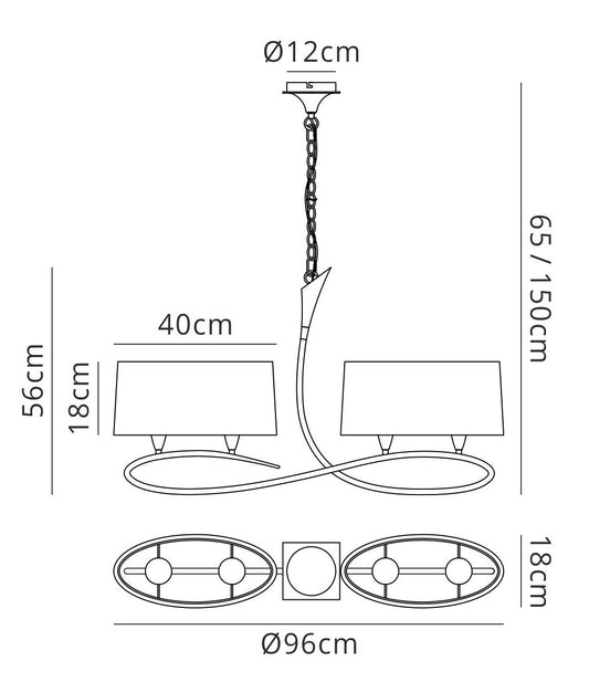 Mantra M3680 Lua Linear Pendant 2 Arm 4 Light E27, Ash Grey with Ash Grey Shades