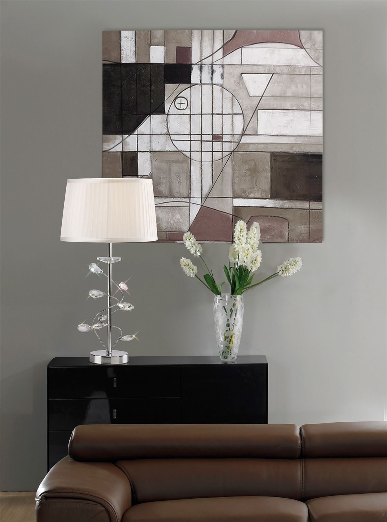 Diyas Willow Crystal Table Lamp with White Shade 1 Light E27 Polished Chrome