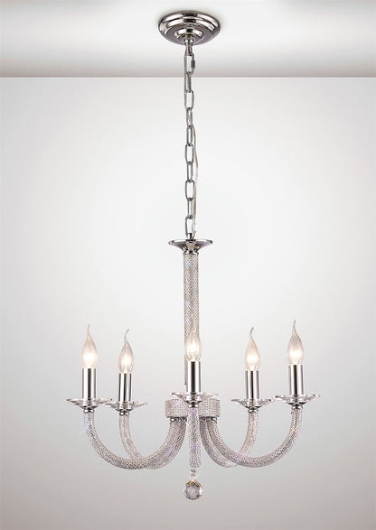 Diyas Elena 56cm  5 Light E14 Polished Chrome/Crystal Ceiling Pendant Light Fitting