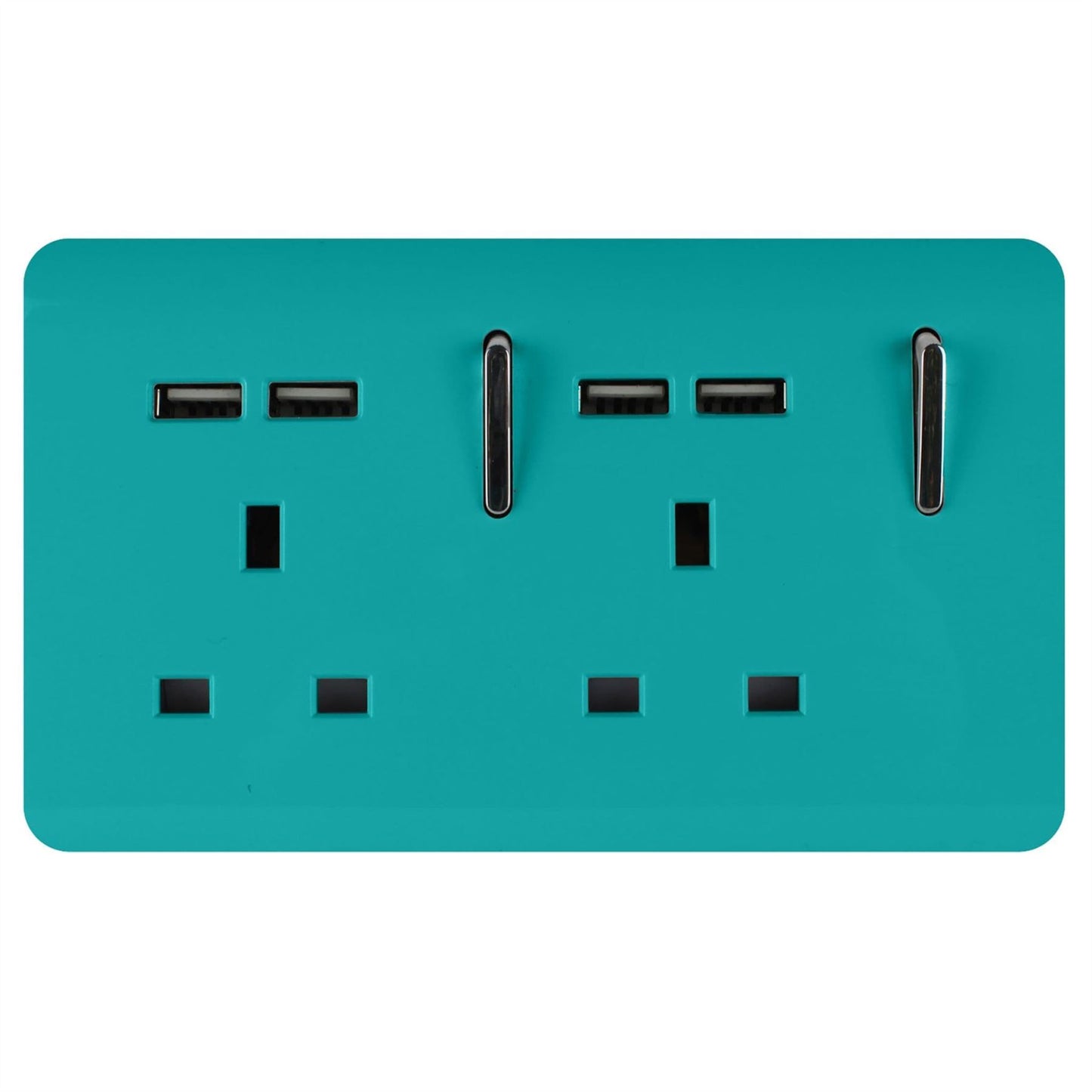 Trendi 2 Gang Artistic Modern Glossy 13 Amp 4x2.1mA USB Switched Tactile Plug Socket Bright Teal