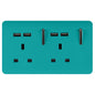 Trendi 2 Gang Artistic Modern Glossy 13 Amp 4x2.1mA USB Switched Tactile Plug Socket Bright Teal