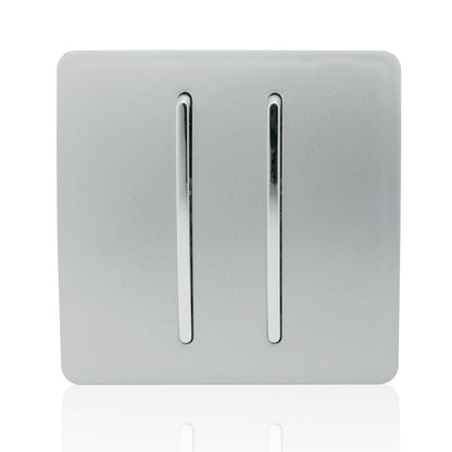 Trendi 2 Gang 2 Way 240V Screwless Artistic Modern Glossy 10 Amp Chrome Rocker Electrical Wall Light Switch in Platinum Silver (2 pack)
