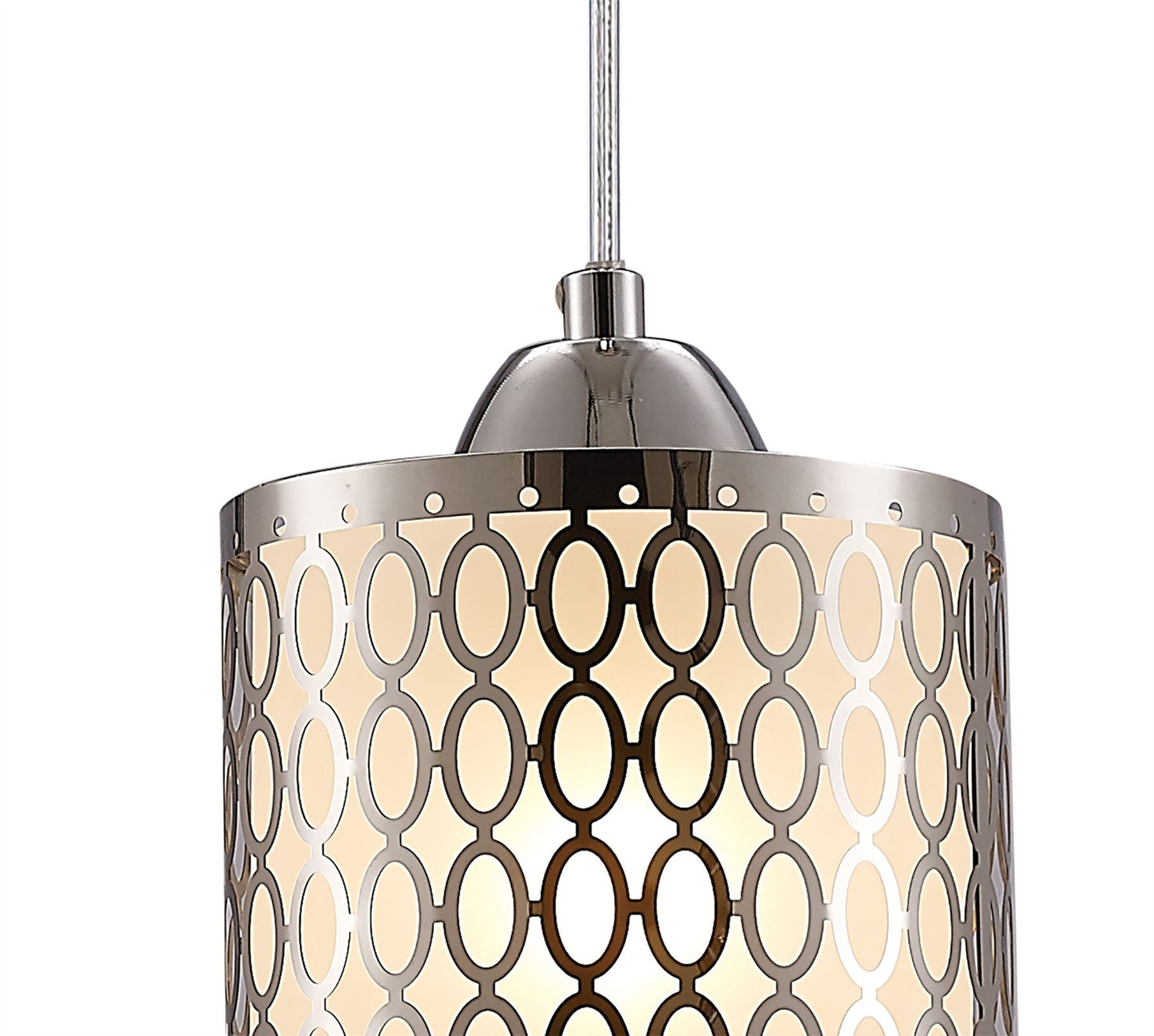 Deco Charon Single Oval Pattern Pendant 1 Light E27 Polished Chrome