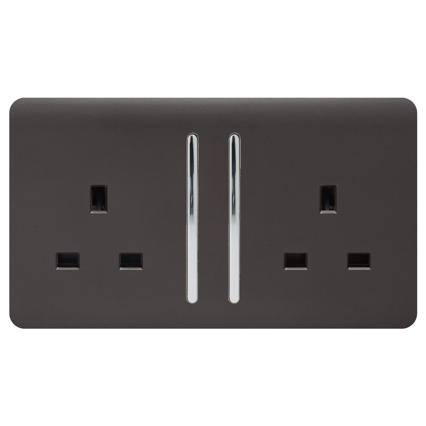 Trendi 2 Gang Artistic Modern Glossy 13 Amp Switched Tactile Plug Socket Dark Brown (5 Pack)