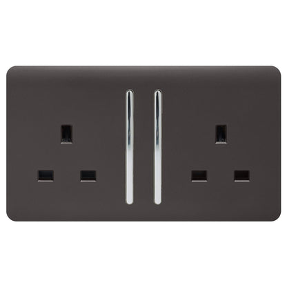 Trendi 2 Gang Artistic Modern Glossy 13 Amp Switched Tactile Plug Socket Dark Brown (5 Pack)