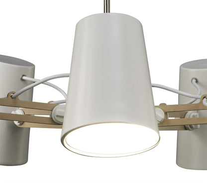 Mantra M3770 Looker Pendant 5 Light E27, Matt White/Beech
