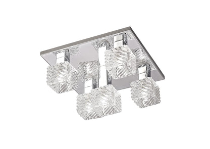 Deco Accor Ceiling Flush 5 Light G9, 230mm Square, Polished Chrome/Clear Glass