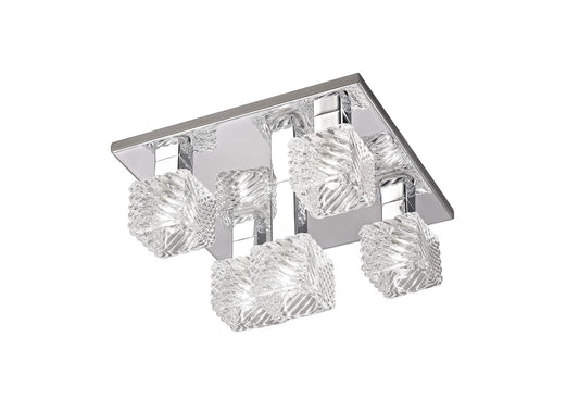 Deco Accor Ceiling Flush 5 Light G9, 230mm Square, Polished Chrome/Clear Glass