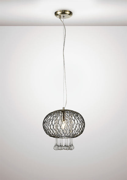 Diyas Chelsie 28cm Medium  1 Light E14 Antique Brass/Clear Beaded Glass Ceiling Pendant Light Fitting