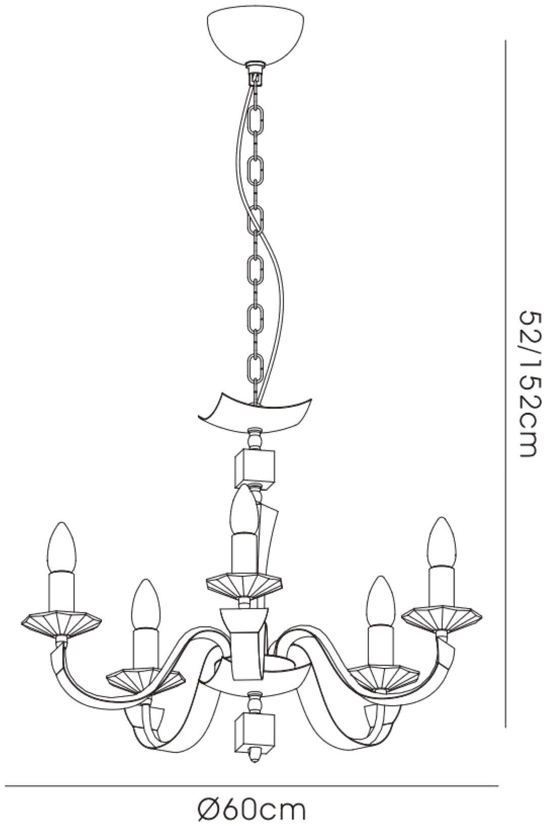 Diyas Nardini 60cm  5 Light E14 Polished Chrome/Black Faux Leather/Crystal Ceiling Pendant Light Fitting