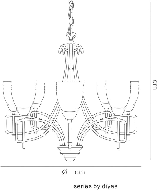 Diyas San Marino 54cm  8 Light E14 Tex/Pewter/Frosted Glass Ceiling Pendant Light Fitting