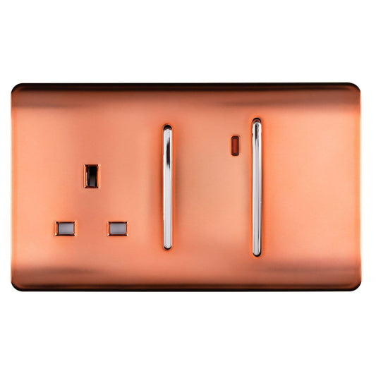 Trendi Artistic Modern Glossy 45 A Cooker Switch & Plug Socket Inc Neon Insert Copper