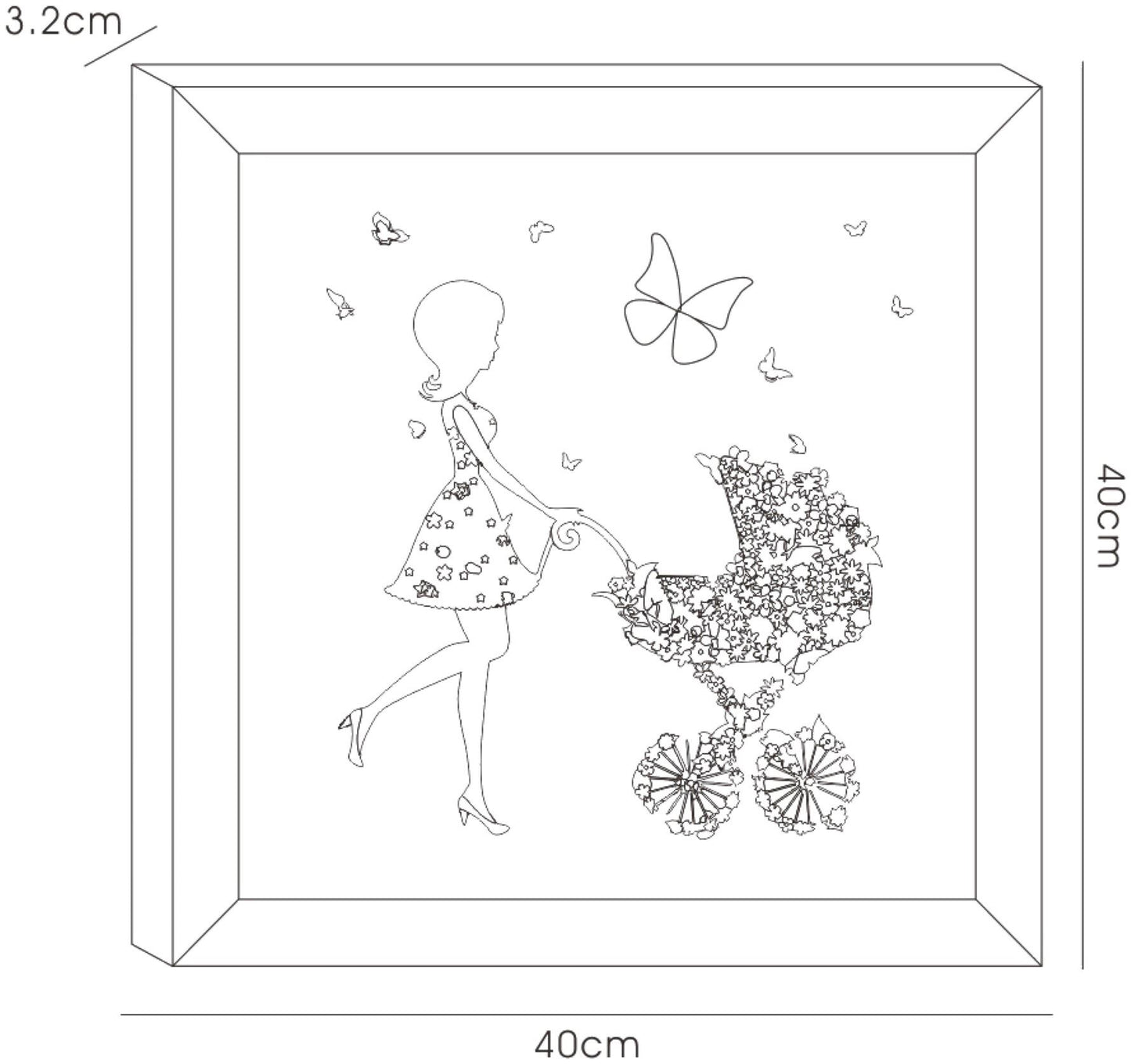 Diyas Home Crystal Wall Art (DH) Bambino Mother with Pram, Black Frame Pink Crystal Framed