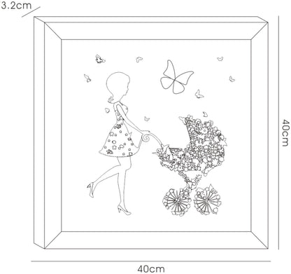 Diyas Home Crystal Wall Art (DH) Bambino Mother with Pram, Black Frame Pink Crystal Framed