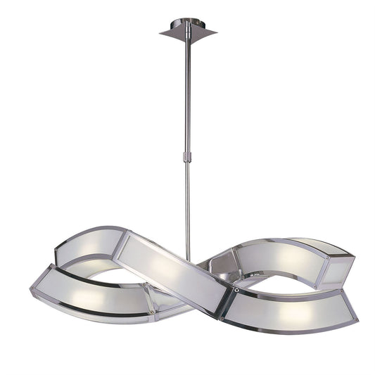 Mantra Duna GU10 Rectangular Pendant 2 Arm 6 Light L1/SGU10, Polished Chrome/White Acrylic, CFL Lamps INCLUDED