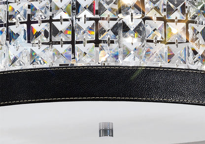 Diyas Celsa 45cm Flush  4 Light E14 Polished Chrome/Black Faux Leather/Crystal Ceiling Light Fitting