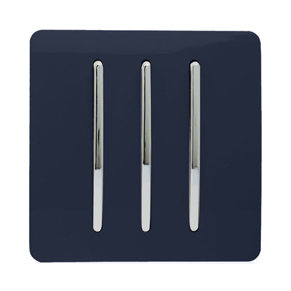 Trendi 3 Gang 2 Way Artistic Modern Glossy 10 Amp Rocker Tactile Light Switch Navy