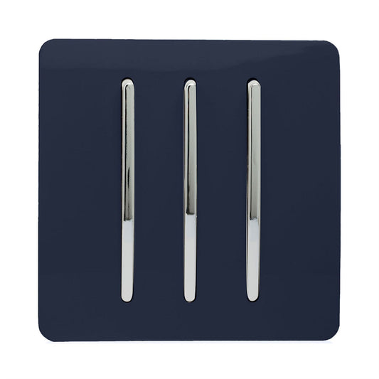 Trendi 3 Gang 2 Way Artistic Modern Glossy 10 Amp Rocker Tactile Light Switch Navy