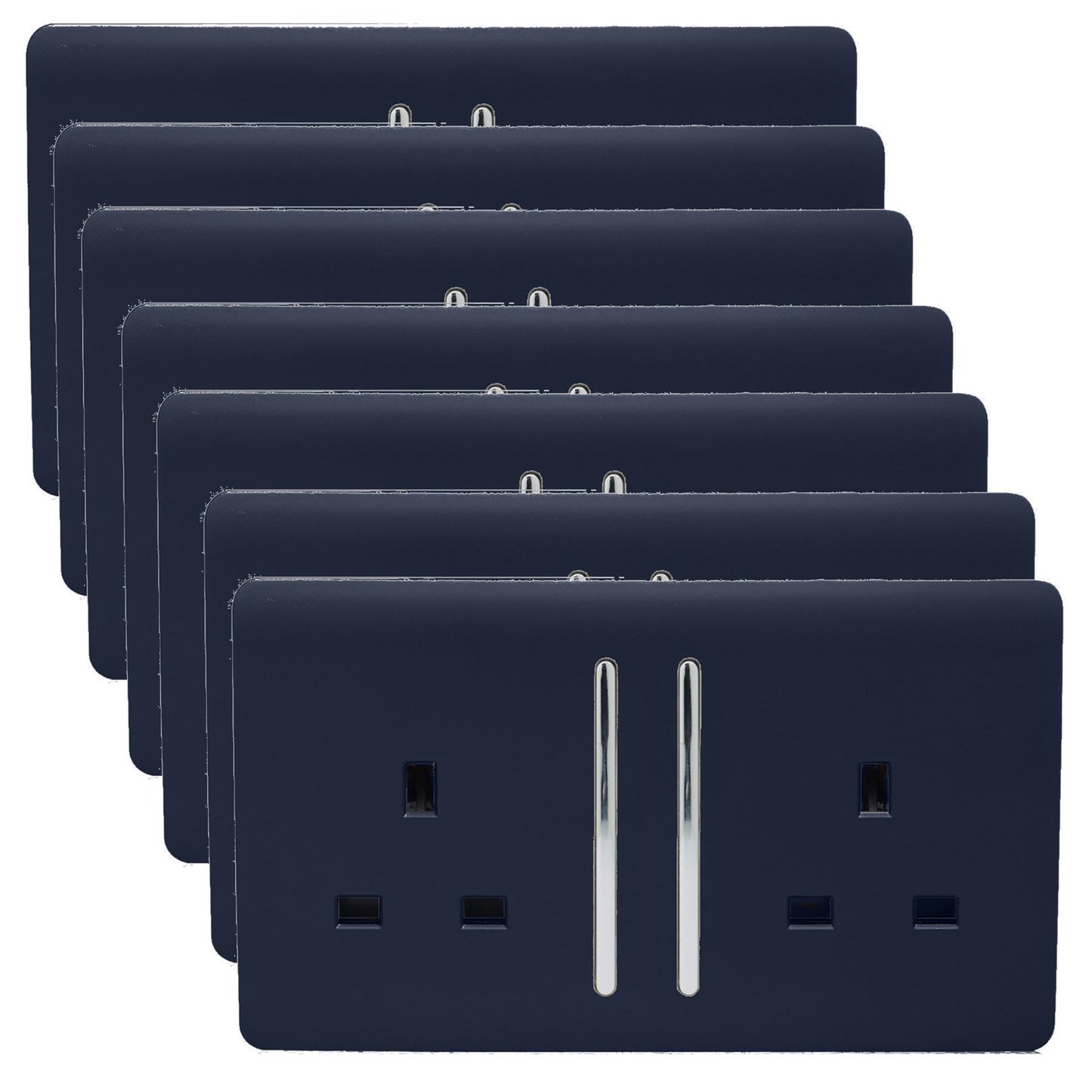 Trendi 2 Gang Artistic Modern Glossy 13 Amp Switched Tactile Plug Socket Navy (7 Pack)