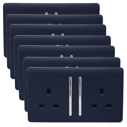 Trendi 2 Gang Artistic Modern Glossy 13 Amp Switched Tactile Plug Socket Navy (7 Pack)