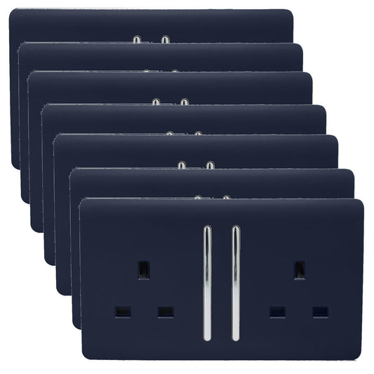 Trendi 2 Gang Artistic Modern Glossy 13 Amp Switched Tactile Plug Socket Navy (7 Pack)
