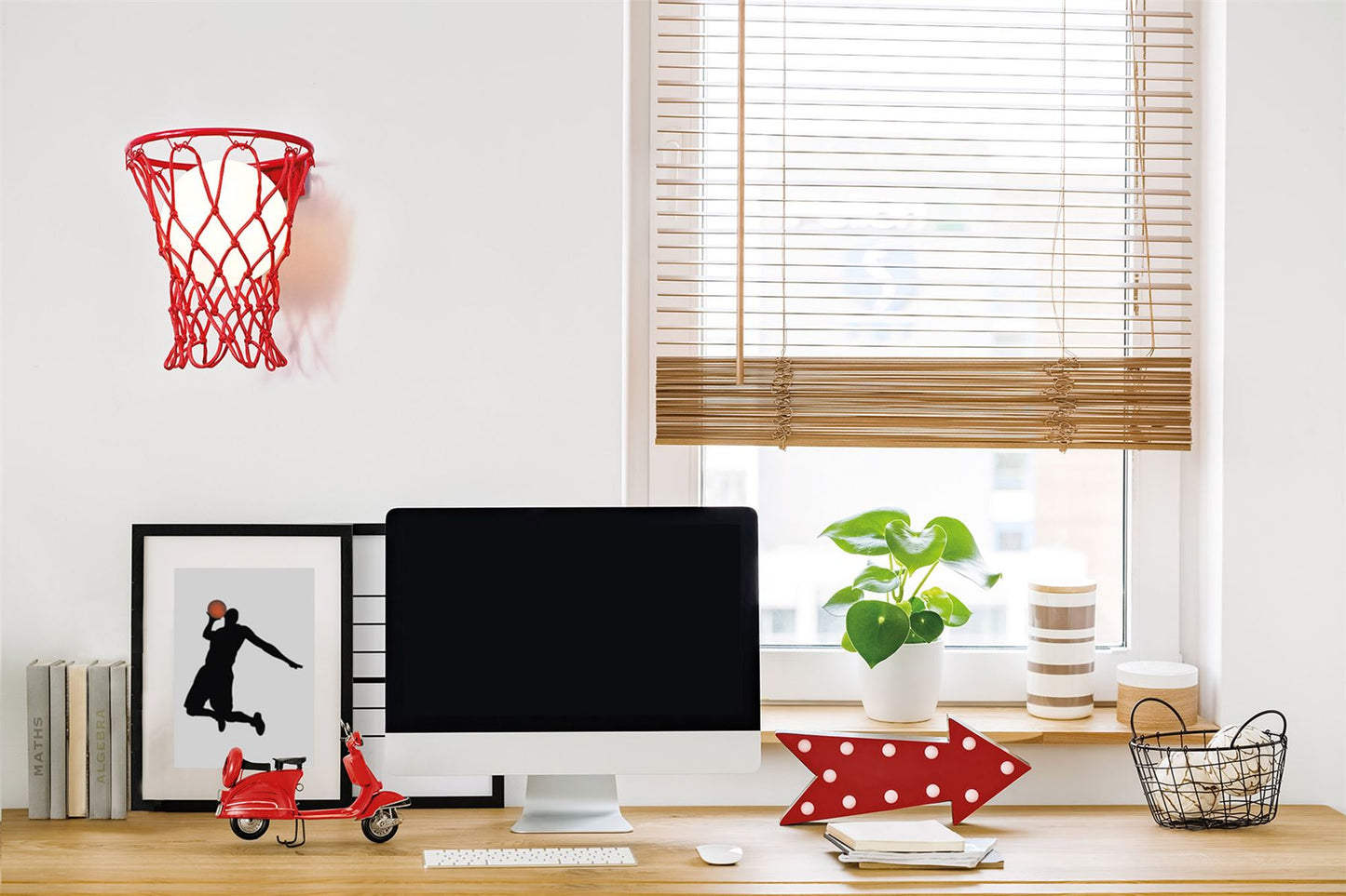 Mantra Basketball Wall Light, 1 x E27, Matt Red