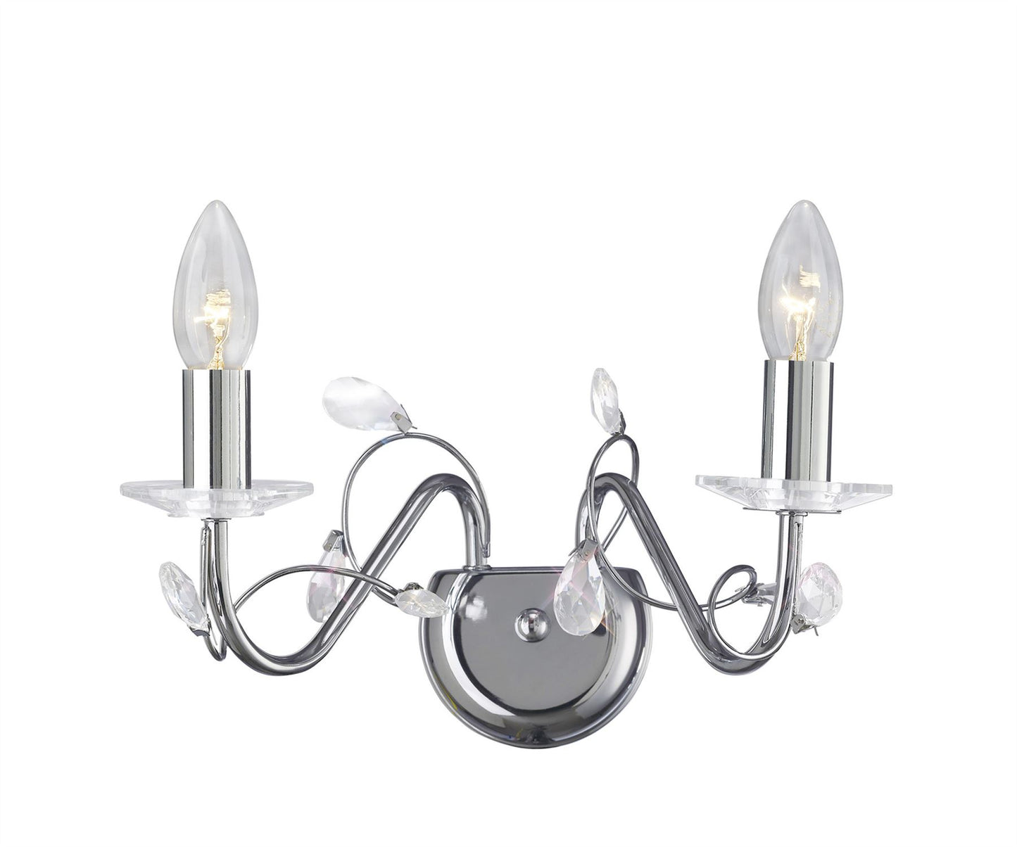 Diyas Willow Wall Light WITHOUT SHADE 2 Light E14 Polished Chrome/Crystal
