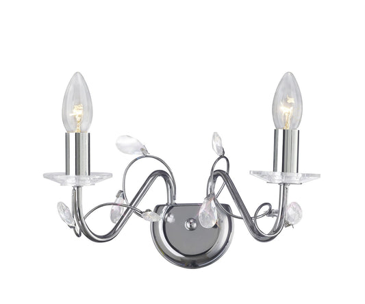 Diyas Willow Wall Light WITHOUT SHADE 2 Light E14 Polished Chrome/Crystal