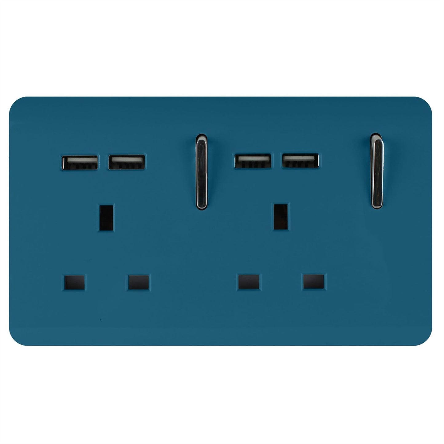 Trendi 2 Gang Artistic Modern Glossy 13 Amp 4x2.1mA USB Switched Tactile Plug Socket Ocean Blue