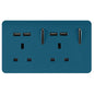 Trendi 2 Gang Artistic Modern Glossy 13 Amp 4x2.1mA USB Switched Tactile Plug Socket Ocean Blue