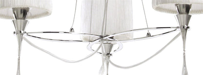 Mantra Lucca 65cm Pendant 3 Light E27, Polished Chrome with White Shades & Clear Crystal