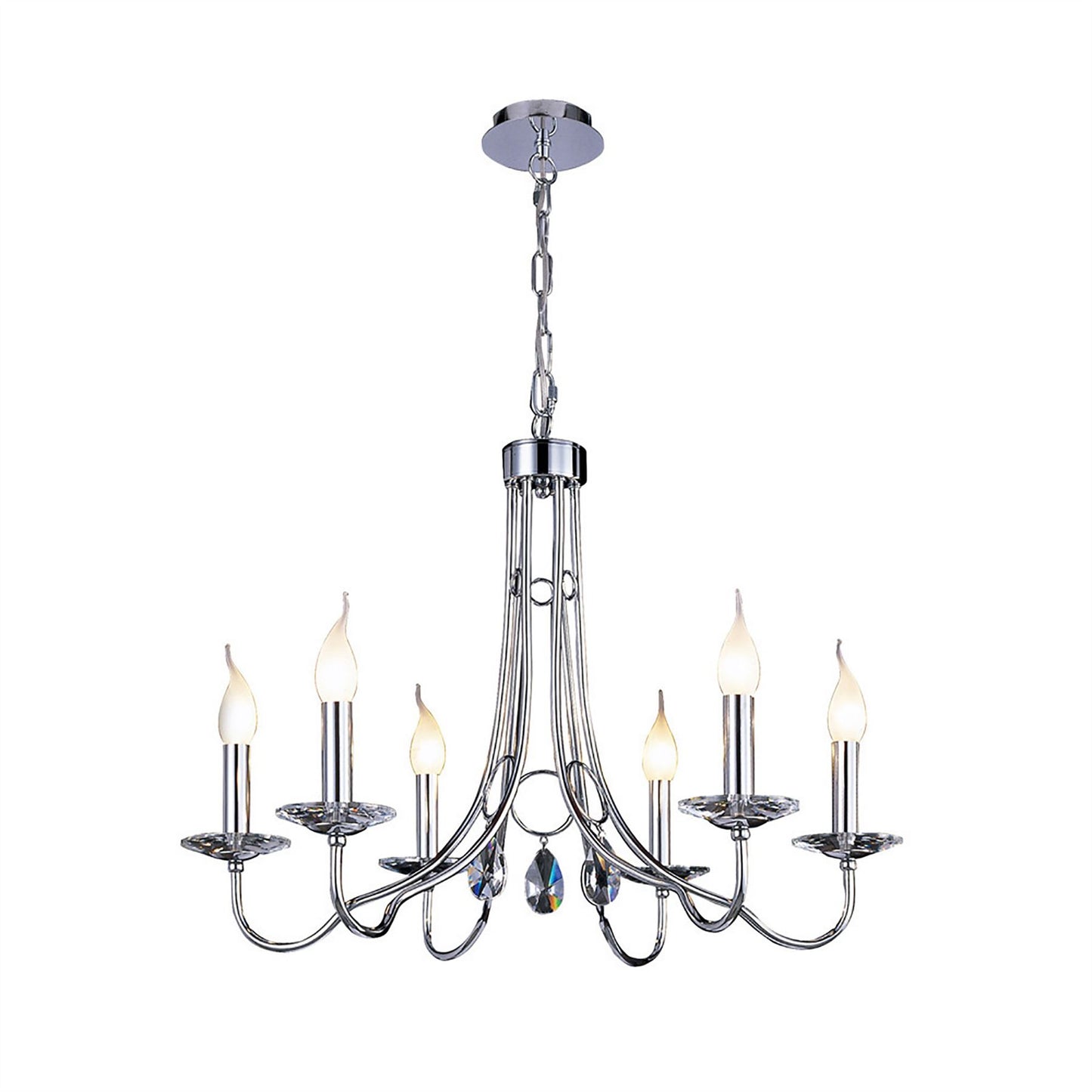 Diyas Danya 67cm  Round 6 Light E14 Polished Chrome/Crystal Ceiling Pendant Light Fitting